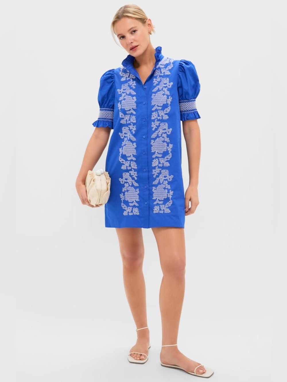 Hyacinth House Royal Blue with White Embroidery Lou Lou Mini Dress NWT Sz Large - Picture 2 of 16